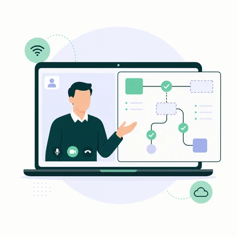 Illustration fuer eine Online-Beratung mit KI-Bauplan.